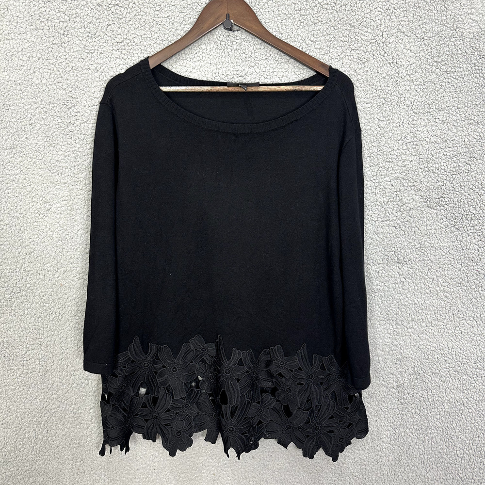 Lane Bryant Sweater Womens‎ 18/20 Black Floral Lace Hem Crochet Knit Pullover